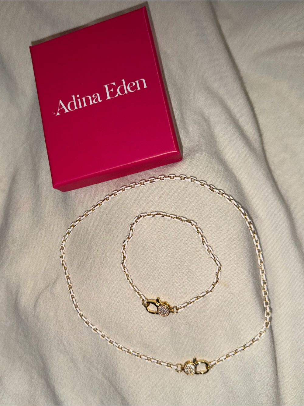 Adina Eden Gold Link Necklace and Bracelet Set with Crystal Accents